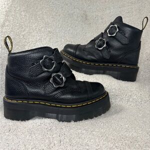 DR. MARTEN DEVON FLOWER BUCKLE Black Leather Boots